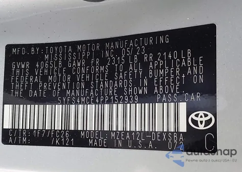 2023 Toyota Corolla Se z USA, uszkodzony, nr VIN 5YFS4MCE4PP152939